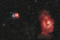 M21, M8, M20 an open cluster, the Lagoon and Trifid nebula